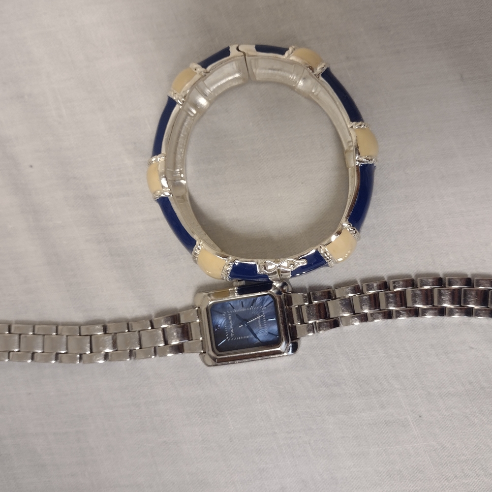 Silver and Blue Watch with Bracelet
